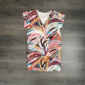 Marie Oliver Silk Shift Shirt Dress Multicolor Abstract 100% Silk Lined‎ Size XS